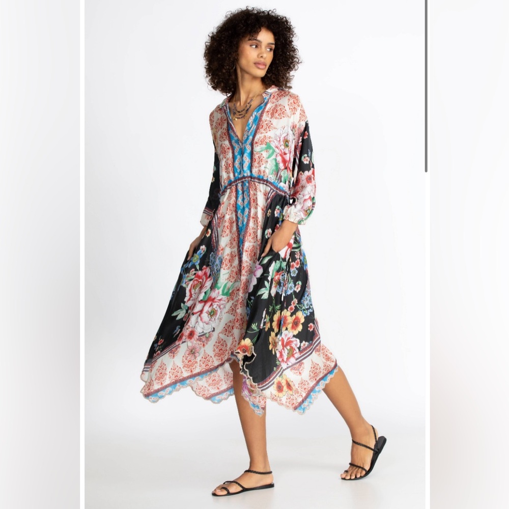 Johnny Was Black and Blue Asymmetrical Tie Front Sundress